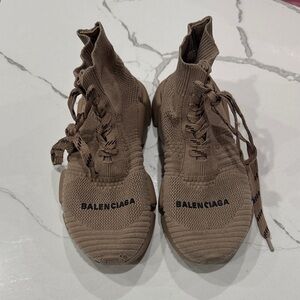 Balenciaga Taupe Knit High-Top Sneakers